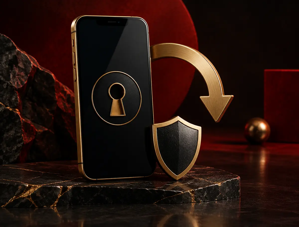 Phone with keyhole, reset arrow and protective shield